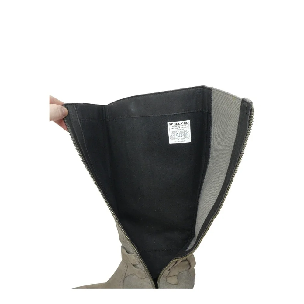 Sorel Emelie Tall Boot Women 8.5 Gray Leather Suede Waterproof Buckle